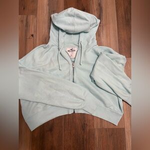 Hollister light blue small cropped zip up